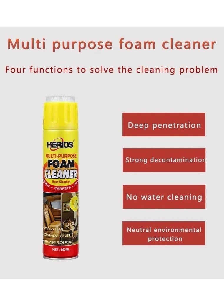 HERIOS Multi-Functional 650ml Foam Cleaner Spray – Lemon Fragrance, Built-In Brush Cap for Easy Scrubbing, Ideal for Cars, Home, Upholstery, Carpets, Curtains, Tiles, Appliances, and Metal Surfaces - Image 5